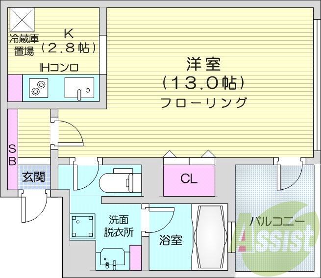 1K、オートロック、ネット使用料無料、都市ガス