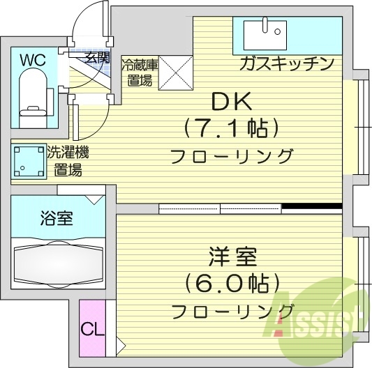 1DK、エアコン、灯油暖房、独立洗面台、トランクルーム