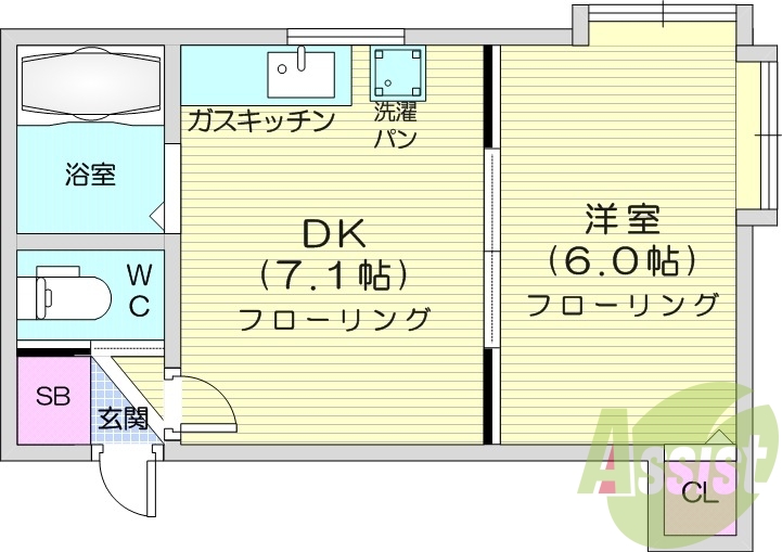 1DK、エアコン、灯油暖房、独立洗面台、トランクルーム