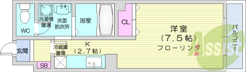 1K、エアコン、独立洗面台、灯油暖房、オートロック