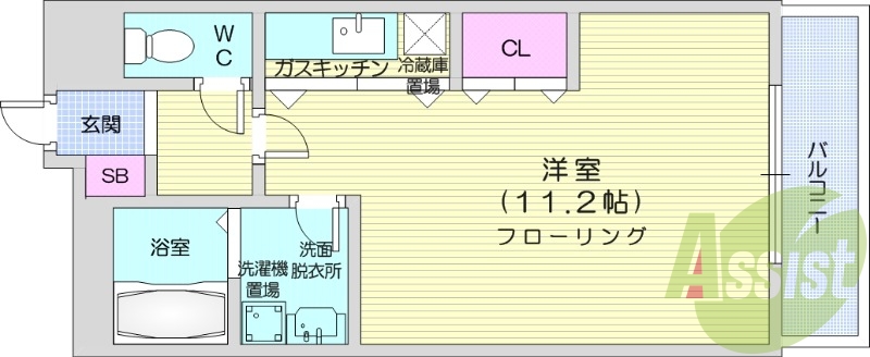 1K、灯油暖房、オートロック、風呂・トイレ別