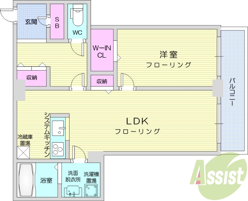 1LDK、分譲、システムキッチン、浴室乾燥機、バルコニー