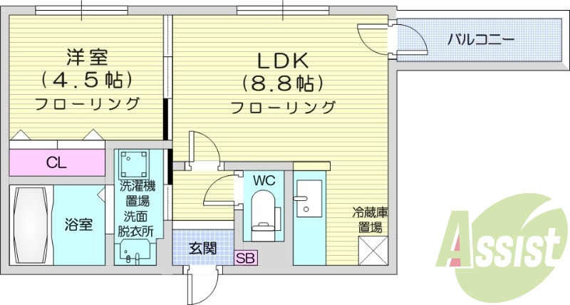 1LDK、灯油暖房、シャワートイレ、モニタ付インターホン