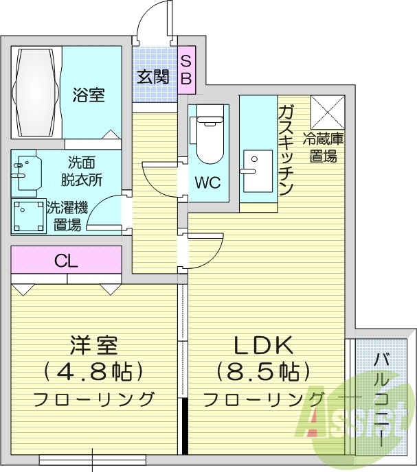 1LDK、オートロック、宅配ボックス、ネット使用料無料