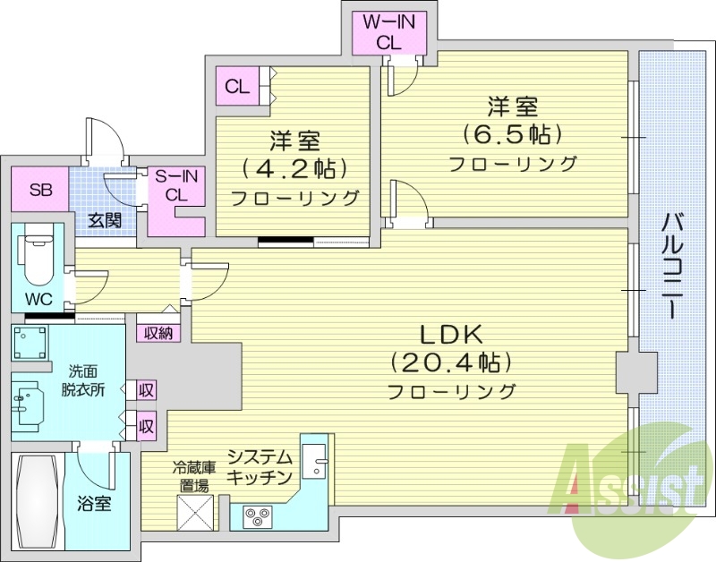2LDK、都市ガス、追い焚き、浴室乾燥、システムキッチン