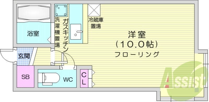 1Ｒ、トイレ風呂別、ガス暖房、室内洗濯機置場、
