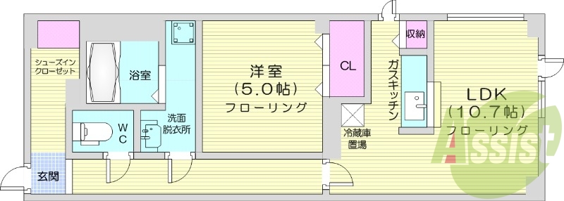 1LDK、灯油暖房、ペット可、モニターホン