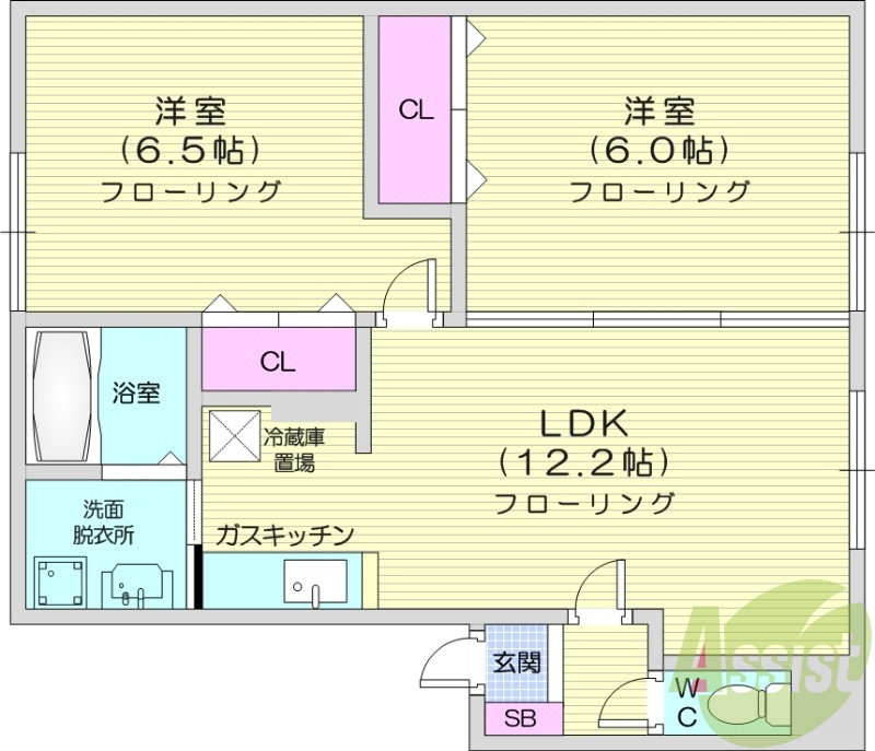 2LDK、浴室乾燥機、灯油暖房、自転車置場