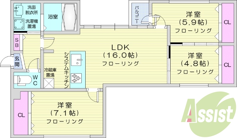 1LDK、都市ガス、システムキッチン、宅配ボックス