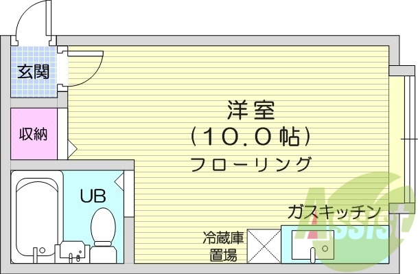 1R、3点ユニットバス、ガス暖房、CATV