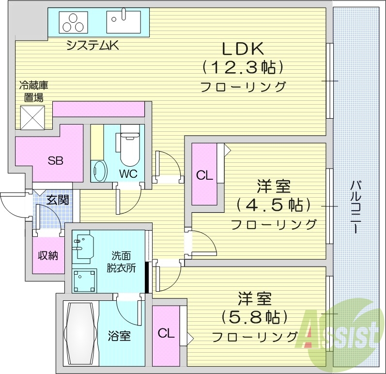 1LDK、エアコン、システムキッチン、浴室乾燥機