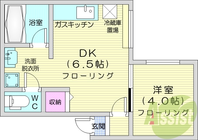 1DK、エアコン、灯油暖房、バストイレ別