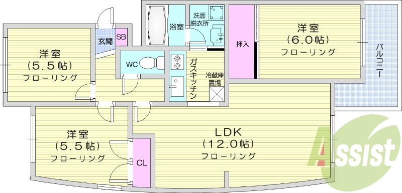 3LDK、独立洗面台、灯油暖房、トランクルーム、トイレ風呂別