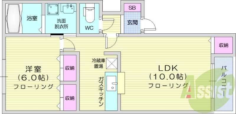 1LDK、トランクルーム、灯油暖房、独立洗面台