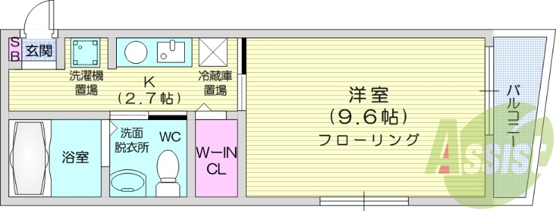 1K、都市ガス、エアコン、独立洗面台、追い焚き