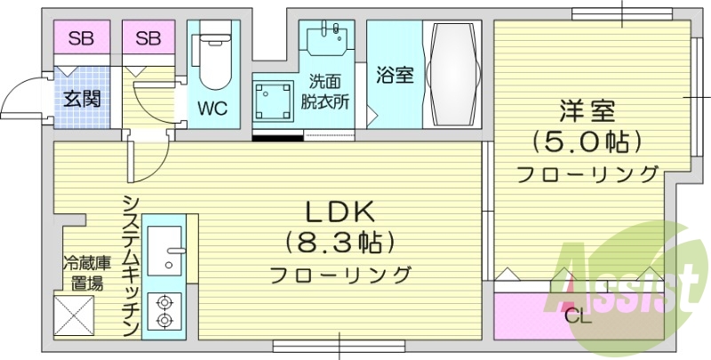 1LDK、エアコン、システムキッチン、灯油暖房、ネット無料