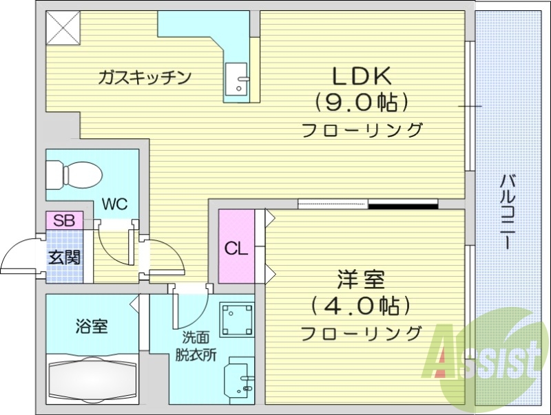 1LDK、収納、洗濯機置場、灯油暖房、エアコン