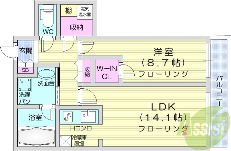 1LDK、オール電化、オートロック、ペット可、バストイレ別