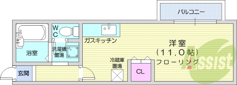 1K、角部屋、バルコニー、灯油暖房、テレビモニター