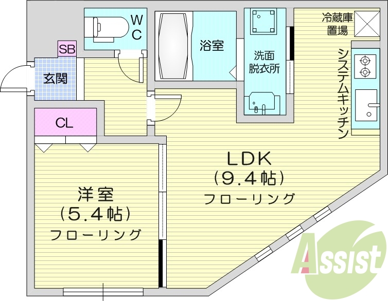 1LDK、都市ガス、エアコン、ネット無料、TV付インターホン