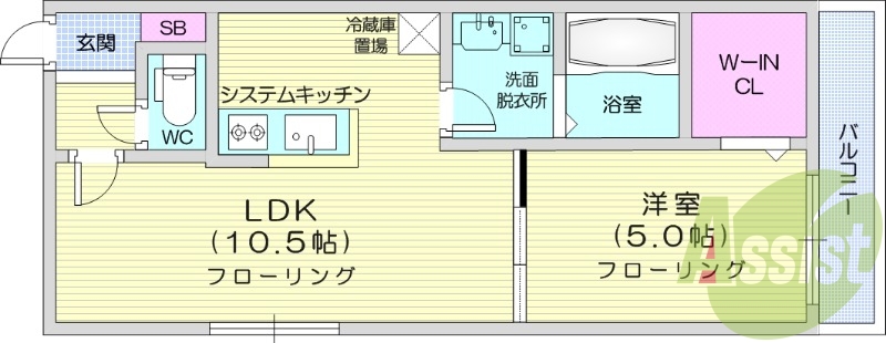 1LDK、エアコン、システムキッチン、ネット無料