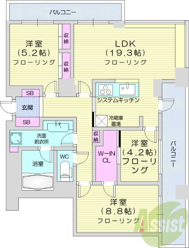 2LDK+S、都市ガス、ネット無料、エアコン、追い焚き機能
