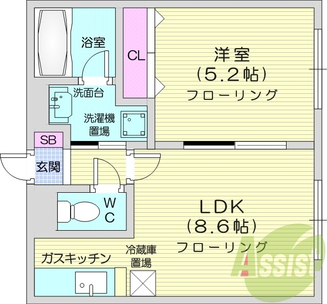 1LDK、灯油暖房、オートロック、独立洗面台