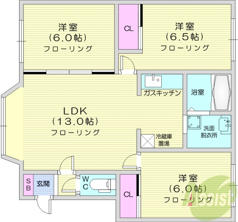 3LDK、ネット無料、灯油暖房、独立洗面台