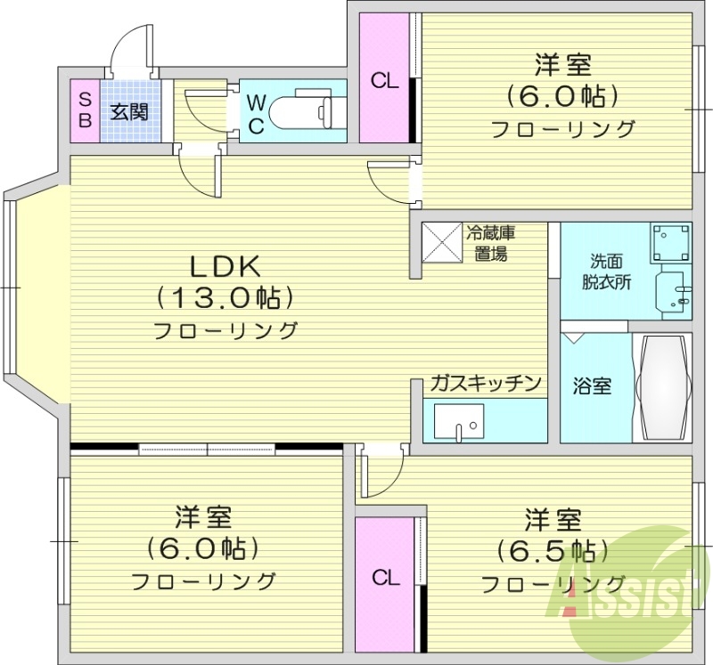 3LDK、ネット無料、灯油暖房、独立洗面台