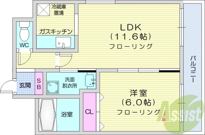 1LDK、洗面脱衣所、バストイレ別、オートロック