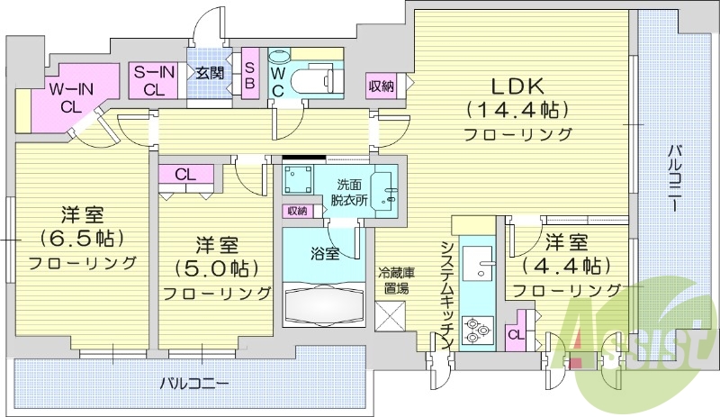 3LDK、都市ガス、追い炊き、システムキッチン