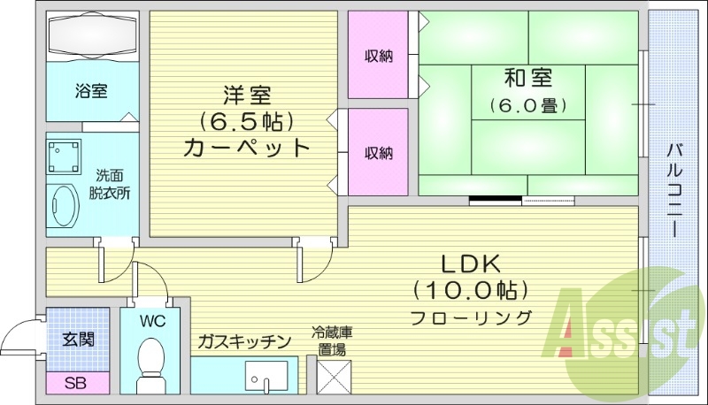 2LDK、バルコニー、灯油暖房、暖房便座