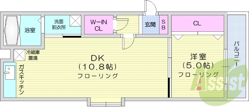 1LDK、灯油暖房、エアコン、バルコニー