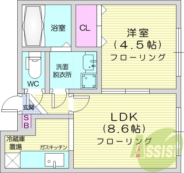 1LDK、ネット無料、独立洗面台、灯油暖房