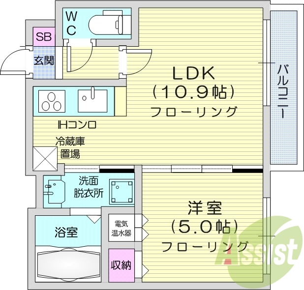 1LDK、システムキッチン、エアコン