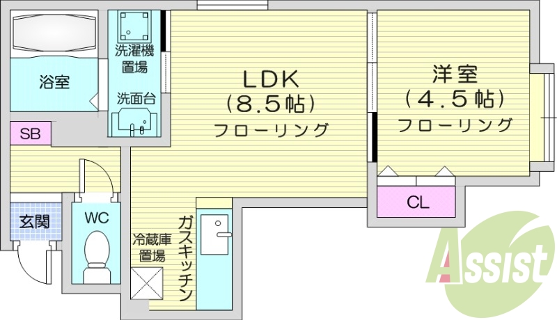 1LDK、オートロック、灯油暖房、角部屋