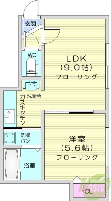 1LDK、独立洗面台、モニタ付インターホン、灯油暖房