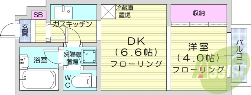 1DK、エレベーター、オートロック、バス・トイレ別