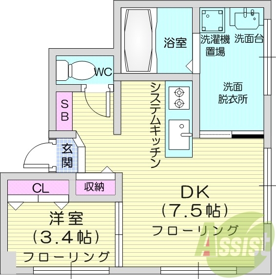 １DK、エレベーター、オートロック、ガス暖房