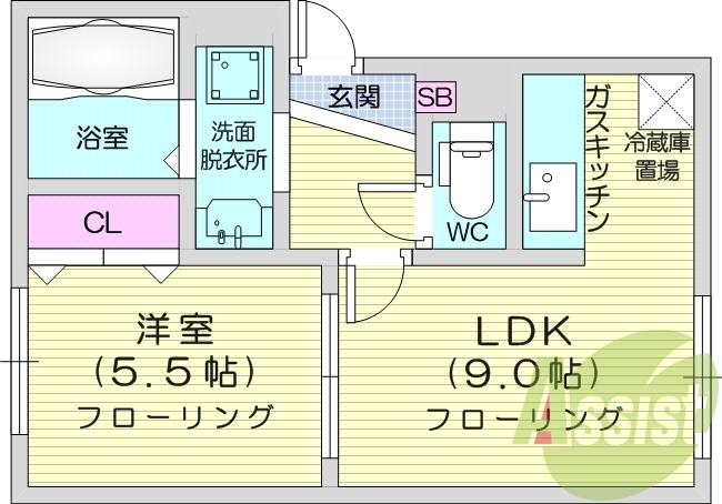 1LDK、ロードヒーティング、風呂トイレ別、ペット可
