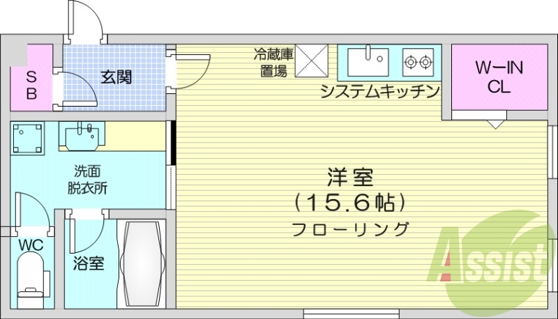 1R、都市ガス、エアコン、追い焚き、システムキッチン