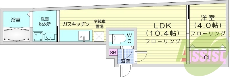 1LDK、オートロック、シャワートイレ、バス・トイレ別