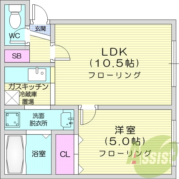 1LDK、TVモニターホン、灯油FF暖房、シャンドレ