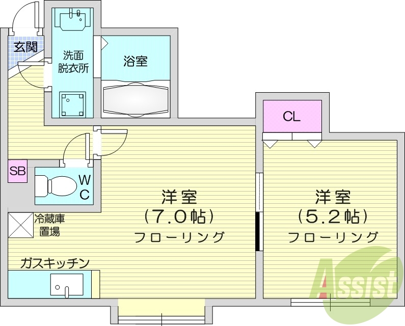 1LDK、灯油暖房、インターネット無料、洗面脱衣所