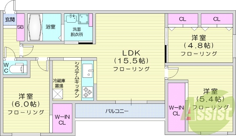 3LDK、都市ガス、エアコン、追い焚き、浴室乾燥機