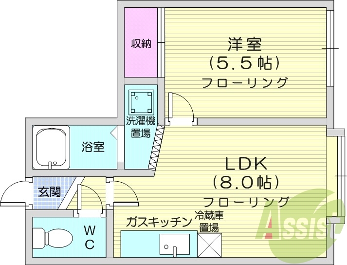 1LDK、バストイレ別、灯油暖房、シャワートイレ