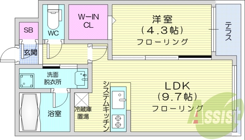 1LDK、エアコン、システムキッチン、灯油暖房