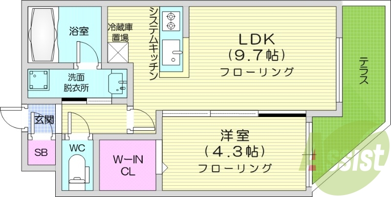 1LDK、エアコン、システムキッチン、灯油暖房