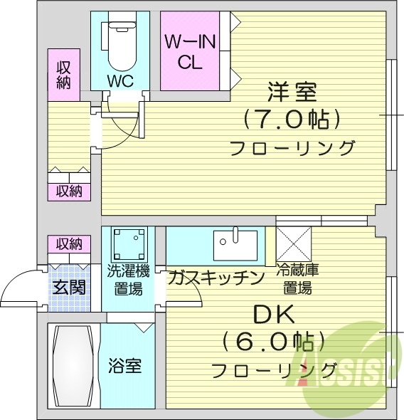 1DK、バストイレ別、TVインターホン、灯油FF暖房