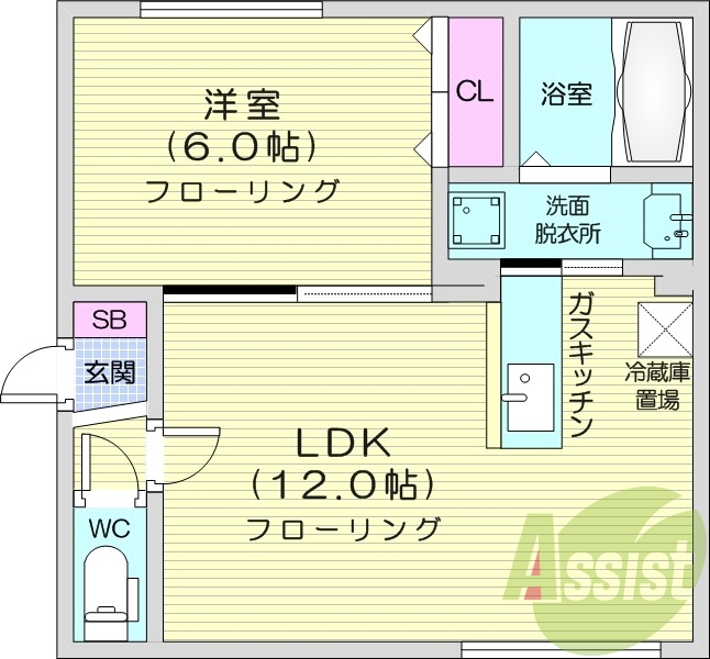 1LDK、浴室乾燥機、都市ガス、ウォークインクローゼット